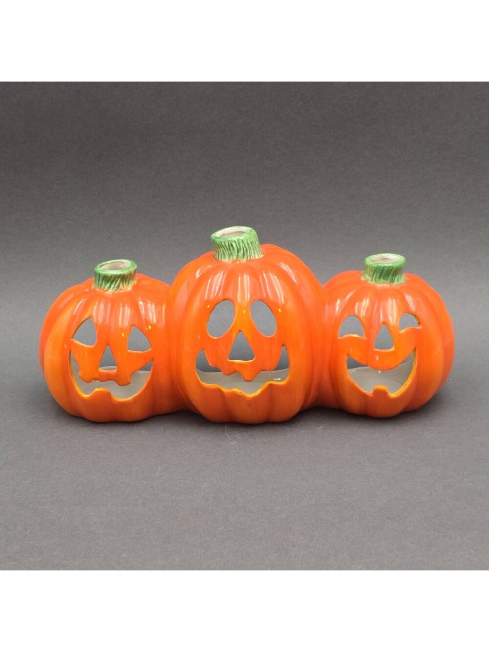 Vintage Papel Giftware Ceramic Triple Pumpkin Votive Holder Halloween Decor